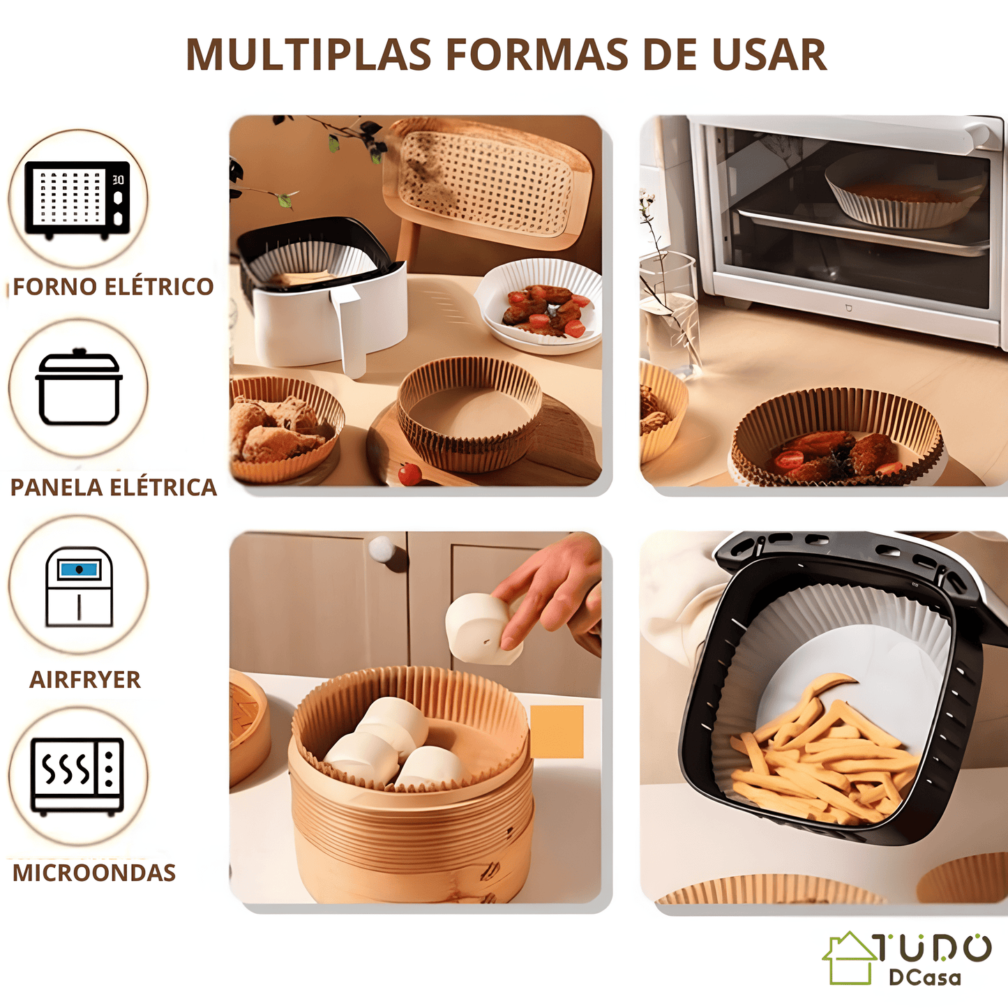 Formas de Papel Antiaderente Descartável para AirFryer 200 Unidades