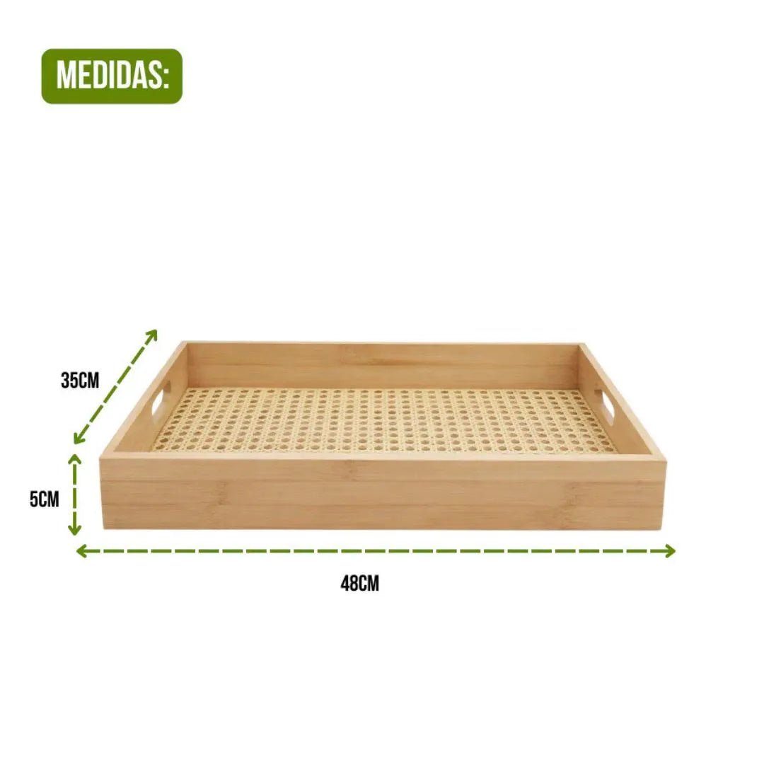 Bandeja Decorativa Bambu e Palha