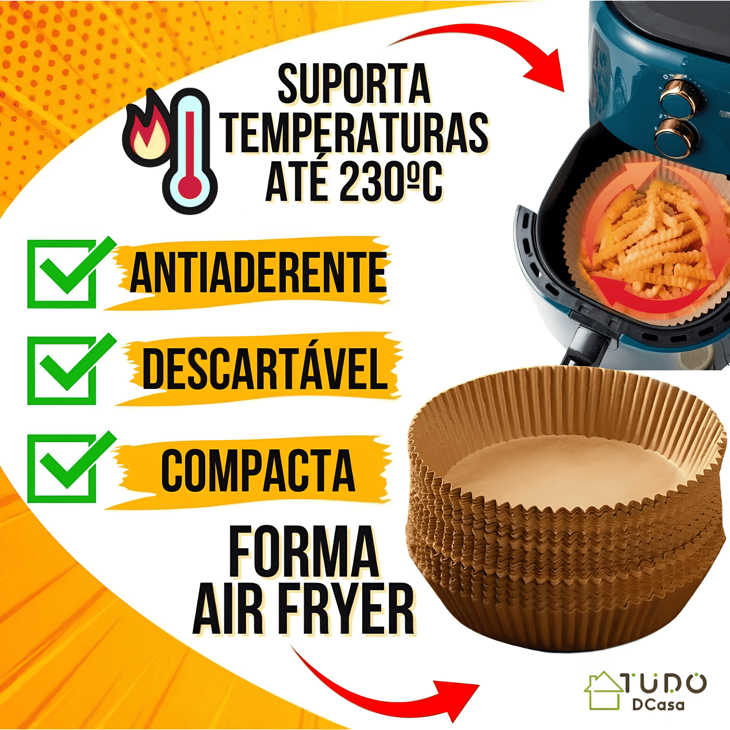 Formas de Papel Antiaderente Descartável para AirFryer 200 Unidades