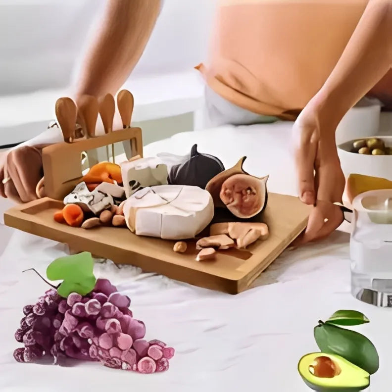 Tabua Queijos e Frios + Kit Espátulas 04 Peças