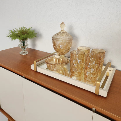 Bandeja Decorativa em MDF com Alça Dourada