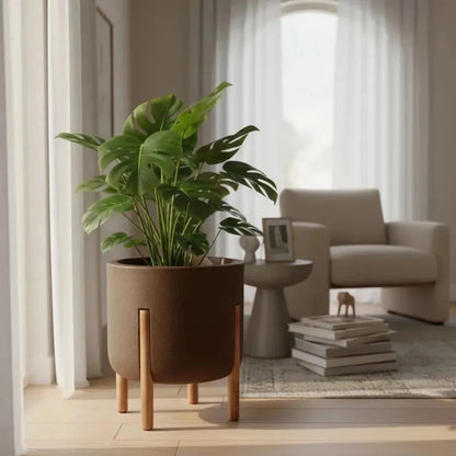 Vaso De Luxo Polietileno Com Pés De Madeira