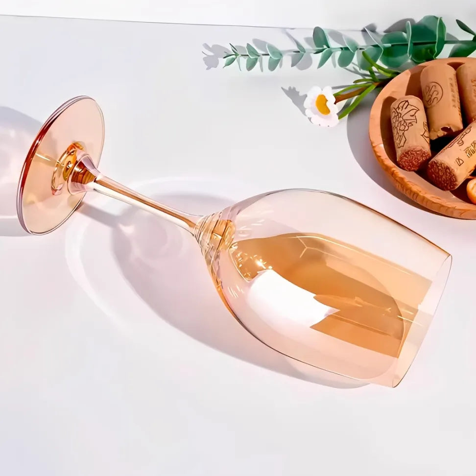 Jogo 6 Taças de Vidro Dourado Espelhado 330 ml - Coleção Noite Feliz