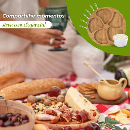 Kit  Completo Petisqueira Redonda Com Molheira e 6 Garfinhos  - Tudo DCasa