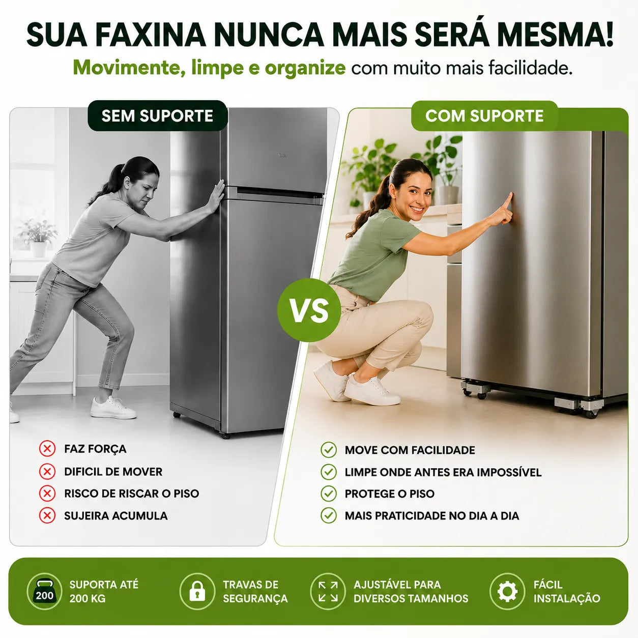 Move Fácil® – Suporte com Rodinhas Ajustável para Móveis e Eletrodomésticos