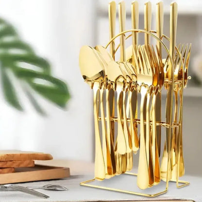 Suporte de Talheres em Aço Inox Dourado Para Até 24 Peças - Coleção Noite Feliz