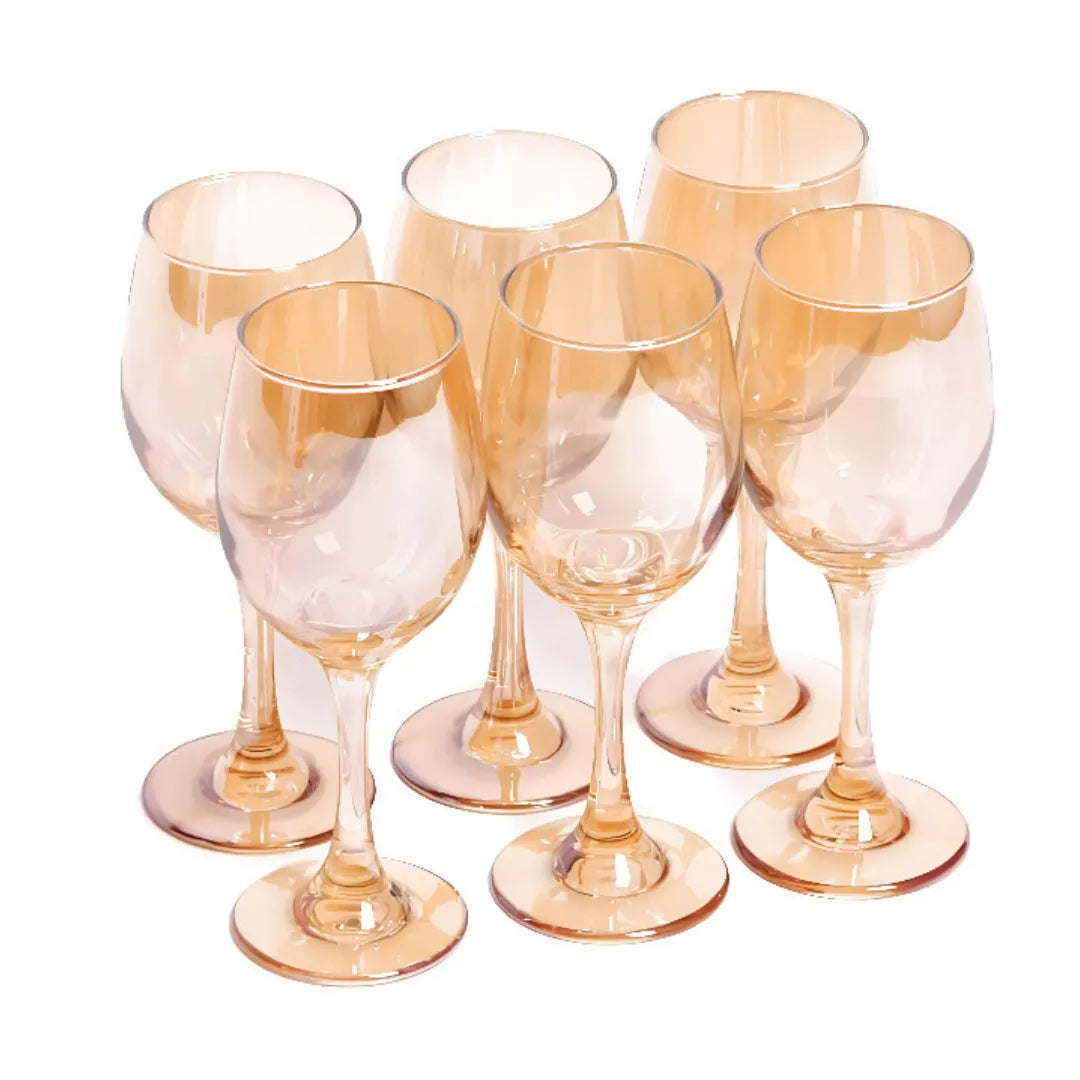 Jogo 6 Taças de Vidro Dourado Espelhado 330 ml - Coleção Noite Feliz