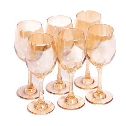 Jogo 6 Taças de Vidro Dourado Espelhado 330 ml - Coleção Noite Feliz