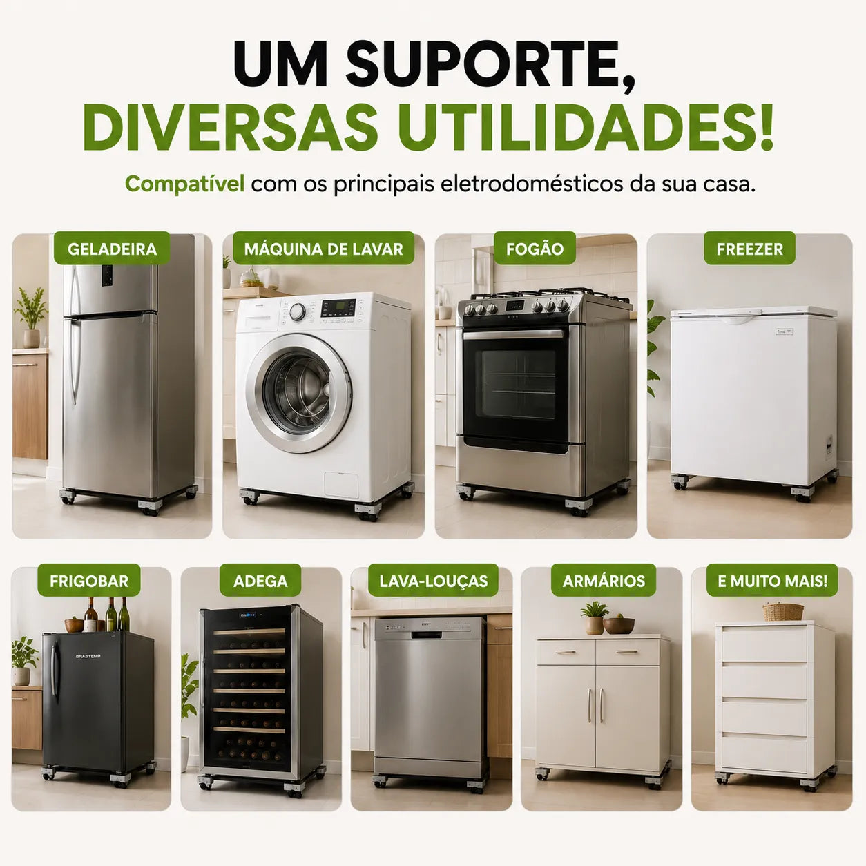 Move Fácil® – Suporte com Rodinhas Ajustável para Móveis e Eletrodomésticos