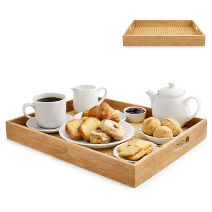 Bandeja Decorativa Bambu e Palha
