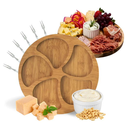 Kit  Completo Petisqueira Redonda Com Molheira e 6 Garfinhos  - Tudo DCasa