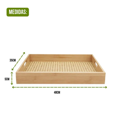 Bandeja Decorativa Bambu e Palha