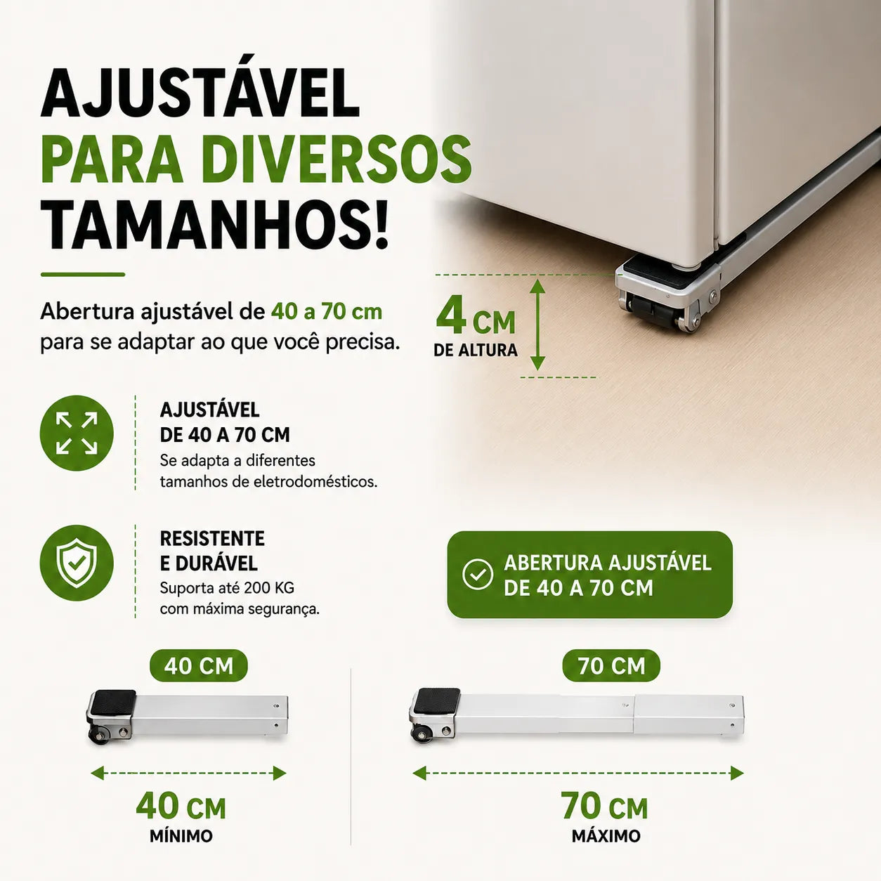 Move Fácil® – Suporte com Rodinhas Ajustável para Móveis e Eletrodomésticos