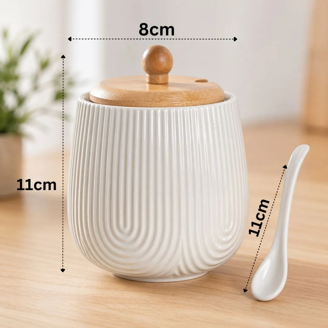Açucareiro em Porcelana c/ Tampa Bambu