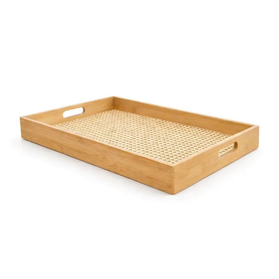 Bandeja Decorativa Bambu e Palha