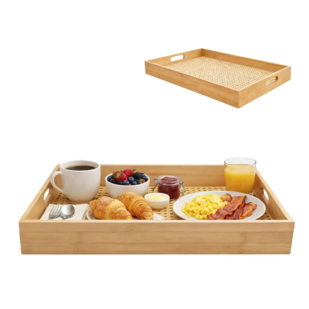 Bandeja Decorativa Bambu e Palha