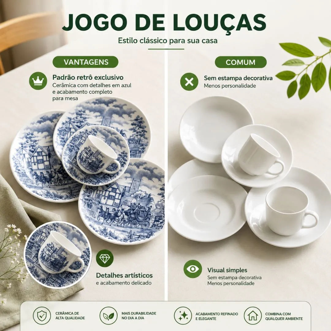 Aparelho De Jantar E Chá 20 Peças - Toile De Jouy