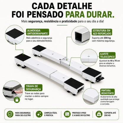 Move Fácil® – Suporte com Rodinhas Ajustável para Móveis e Eletrodomésticos