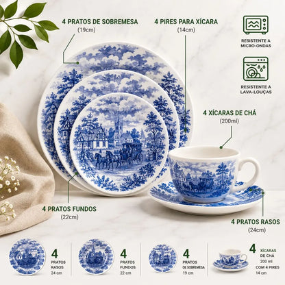 Aparelho De Jantar E Chá 20 Peças - Toile De Jouy
