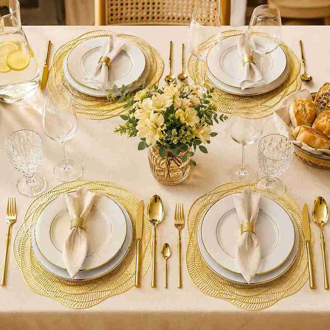 Kit C/6 Jogo Americano Dourado De PVC  Flor - Linha Glamour