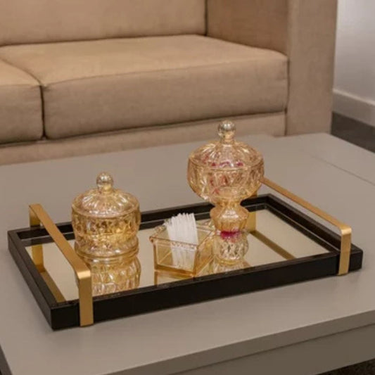 Bandeja Decorativa em MDF com Alça Dourada