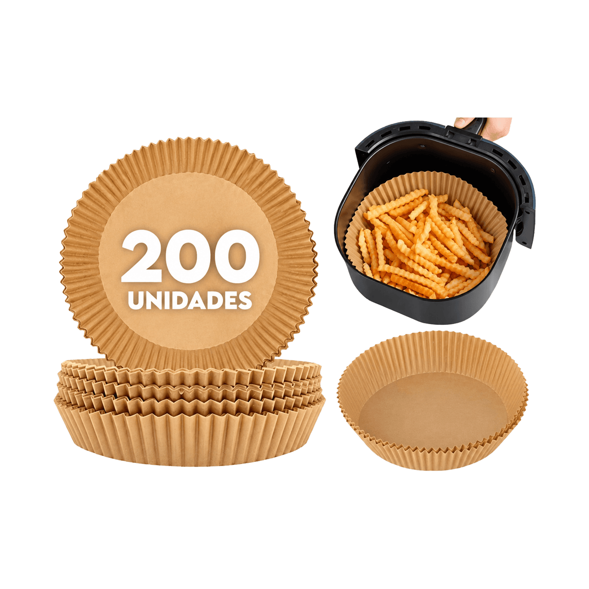 Formas de Papel Antiaderente Descartável para AirFryer 200 Unidades