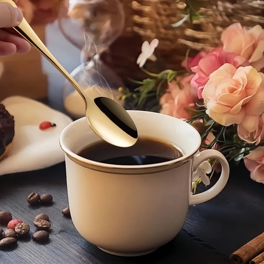 Colher de Sobremesa em Aço Inox Dourado - Coleção Noite Feliz