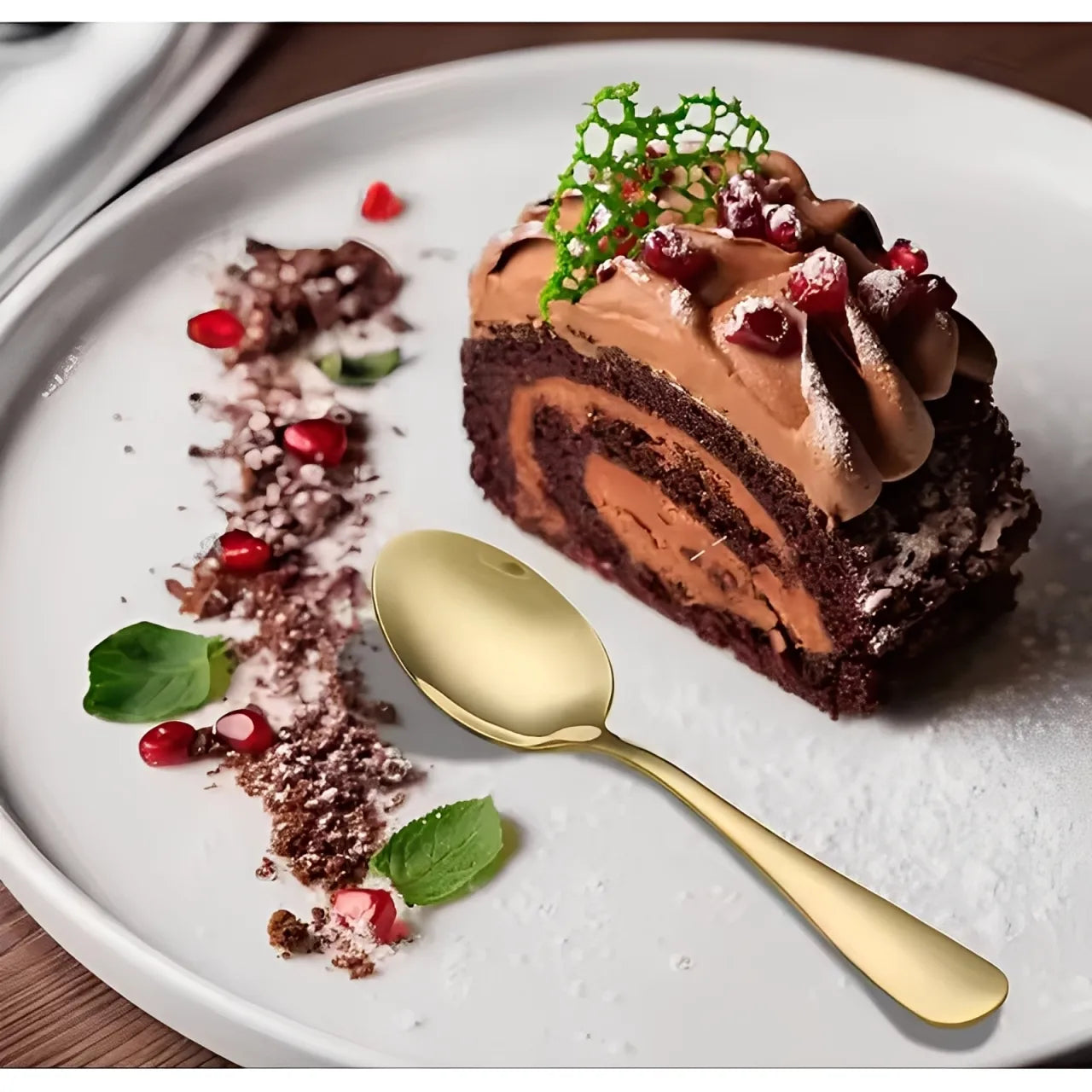 Colher de Sobremesa em Aço Inox Dourado - Coleção Noite Feliz